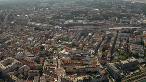 rising aerial shot over geneva train station