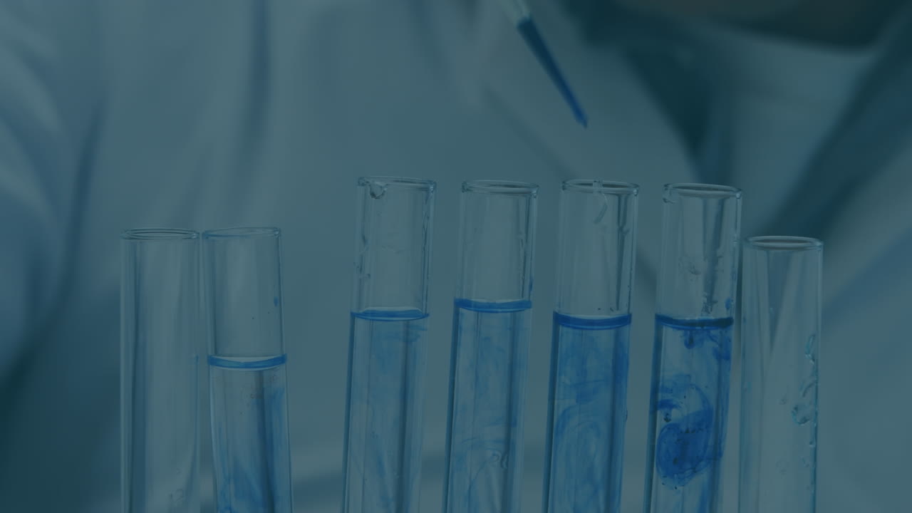 анимация молекул над кавказским ученым в лаборатории