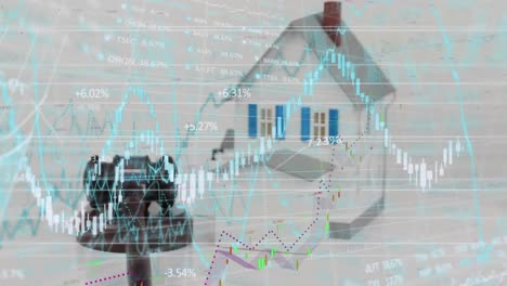 animación de los datos financieros sobre el modelo de la casa en espacio en blanco.