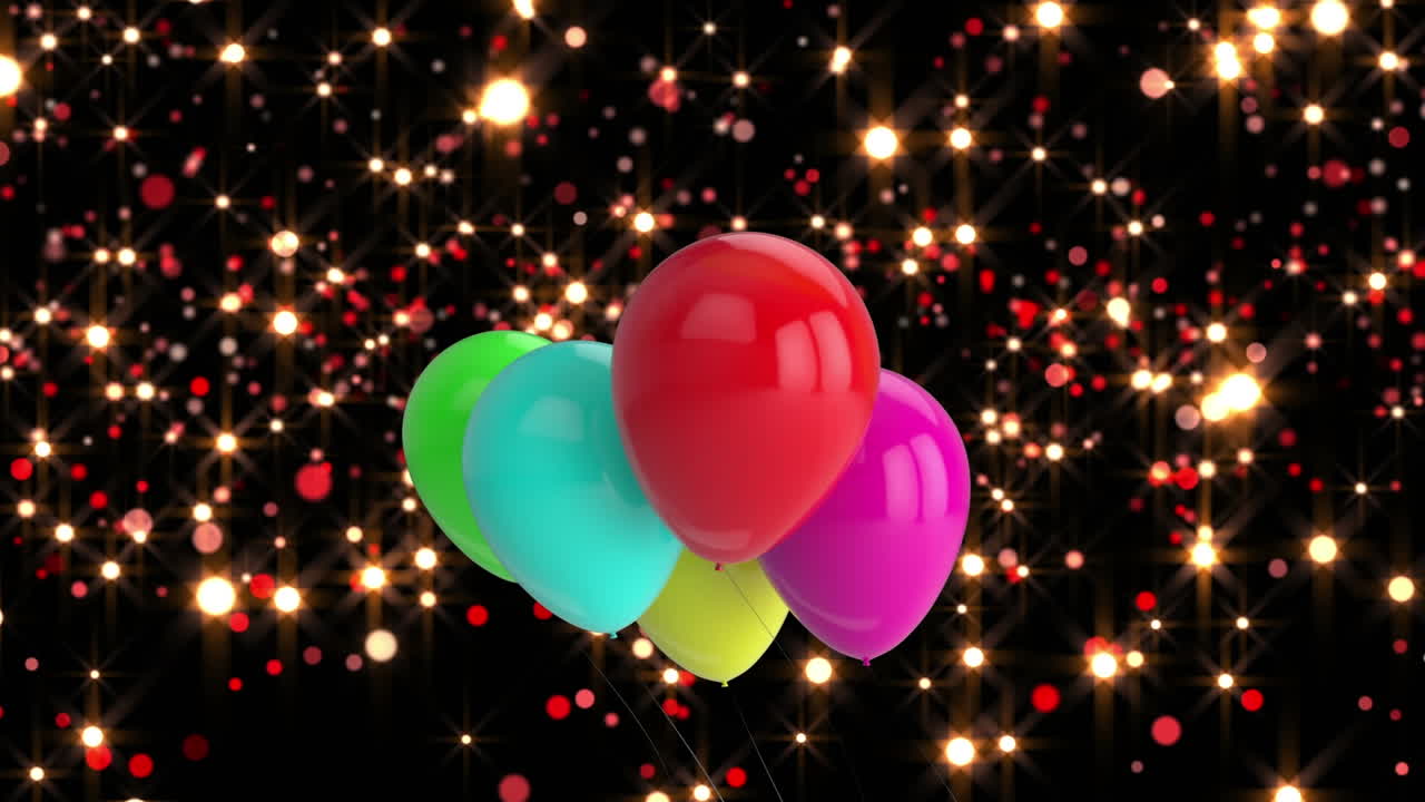 animación de globos coloridos que vuelan sobre luces brillantes