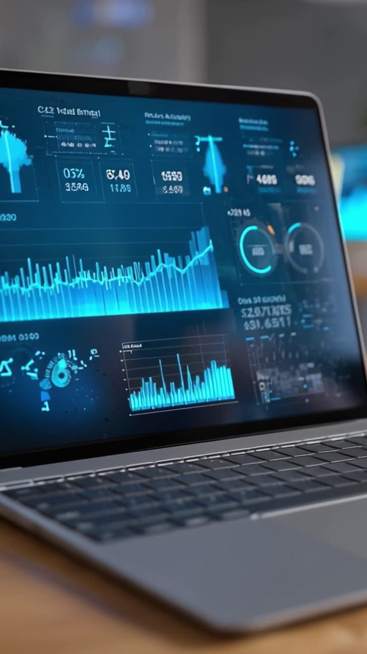 Analyzing Data Visualizations on a Laptop Displaying Graphs and Statistics for Strategic Insights and Decision Making in a Digital Environment