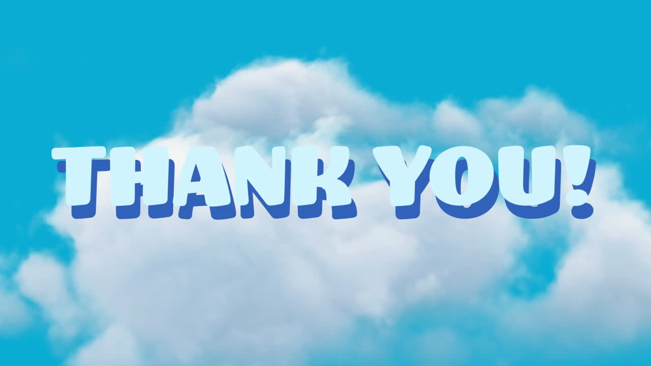 모양과 구름이 있는 하늘 위에 감사 텍스트의 애니메이션