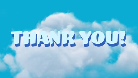 animación de texto de agradecimiento sobre formas y cielo con nubes