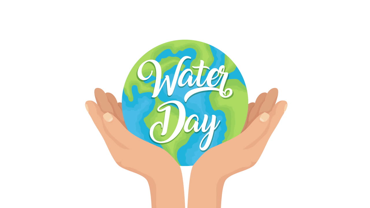 물의 날 캠페인은 손으로 세계 행성을 들어 올리는 애니메이션입니다.