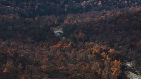 Río-Lee-Creek-A-Través-Del-Bosque-En-Otoño-En-Arkansas,-EE.UU.