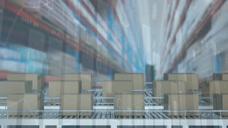 animación del procesamiento de estadísticas sobre cajas de cartón en cintas transportadoras