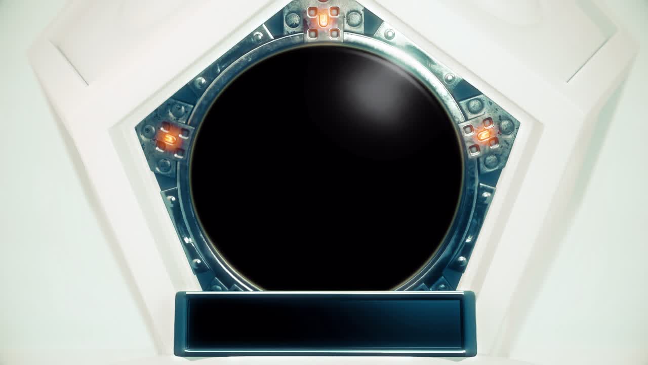 pantalla de monitor de ciencia ficción 4k con líneas estáticas de televisión y animación de apertura de espacio de copia