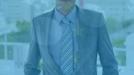 animación del procesamiento de datos financieros sobre el hombre de negocios