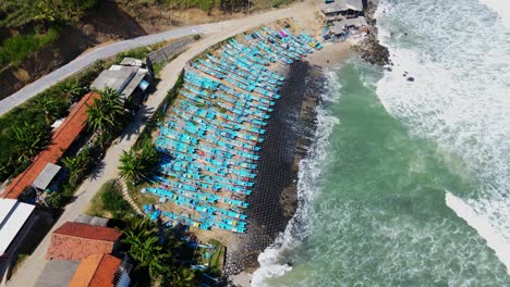 Fisherman-boats-on-Menganti-beach-in-Central-Java,-Indonesia