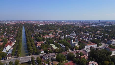 Magia-Vista-Aérea-Superior-Vuelo-Castillo-Palacio-De-Nymphenburg-Paisaje-Ciudad-Munich-Alemania-Bávaro,-Verano-Soleado-Cielo-Azul-Día-23