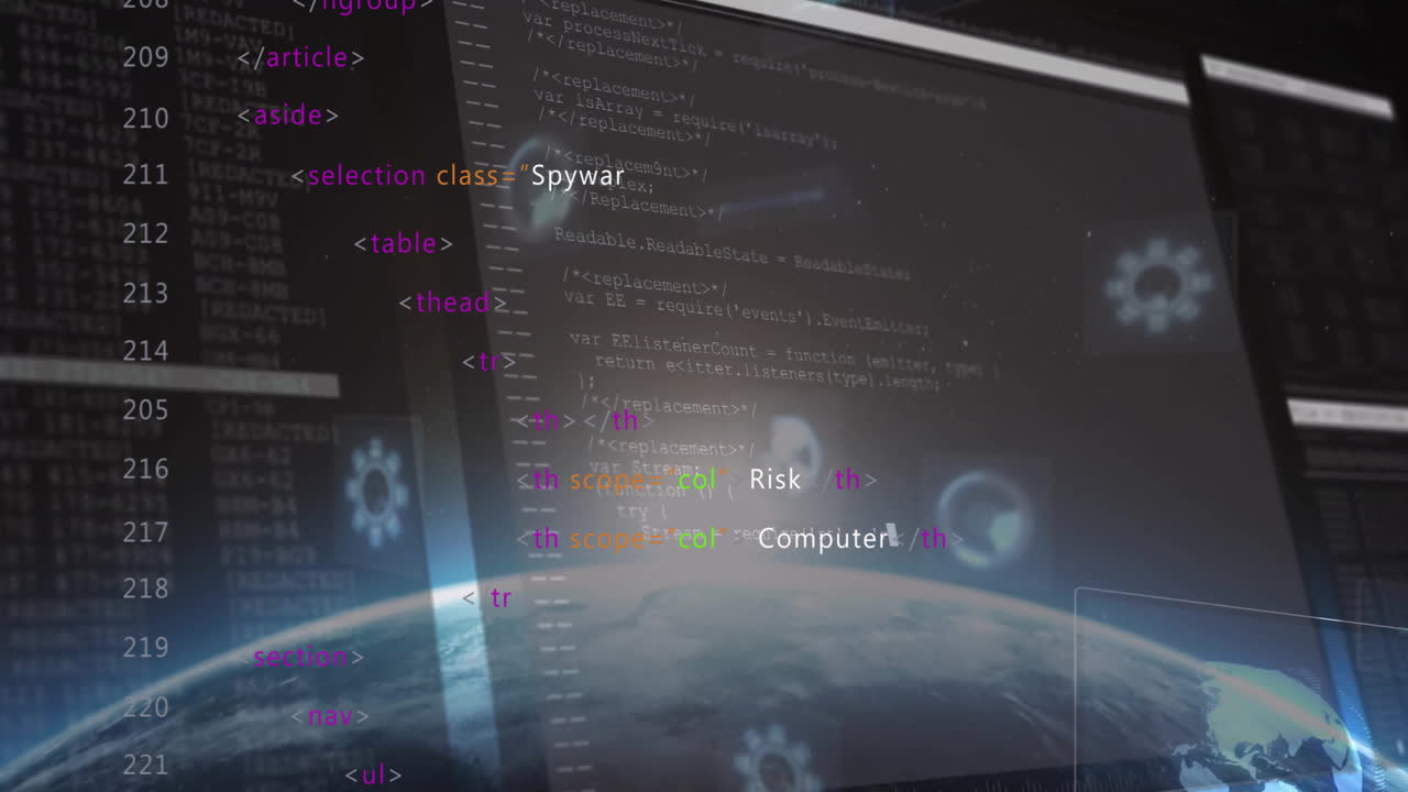 검은색 바탕에 전 세계 및 네트워크에 대한 데이터 처리의 애니메이션