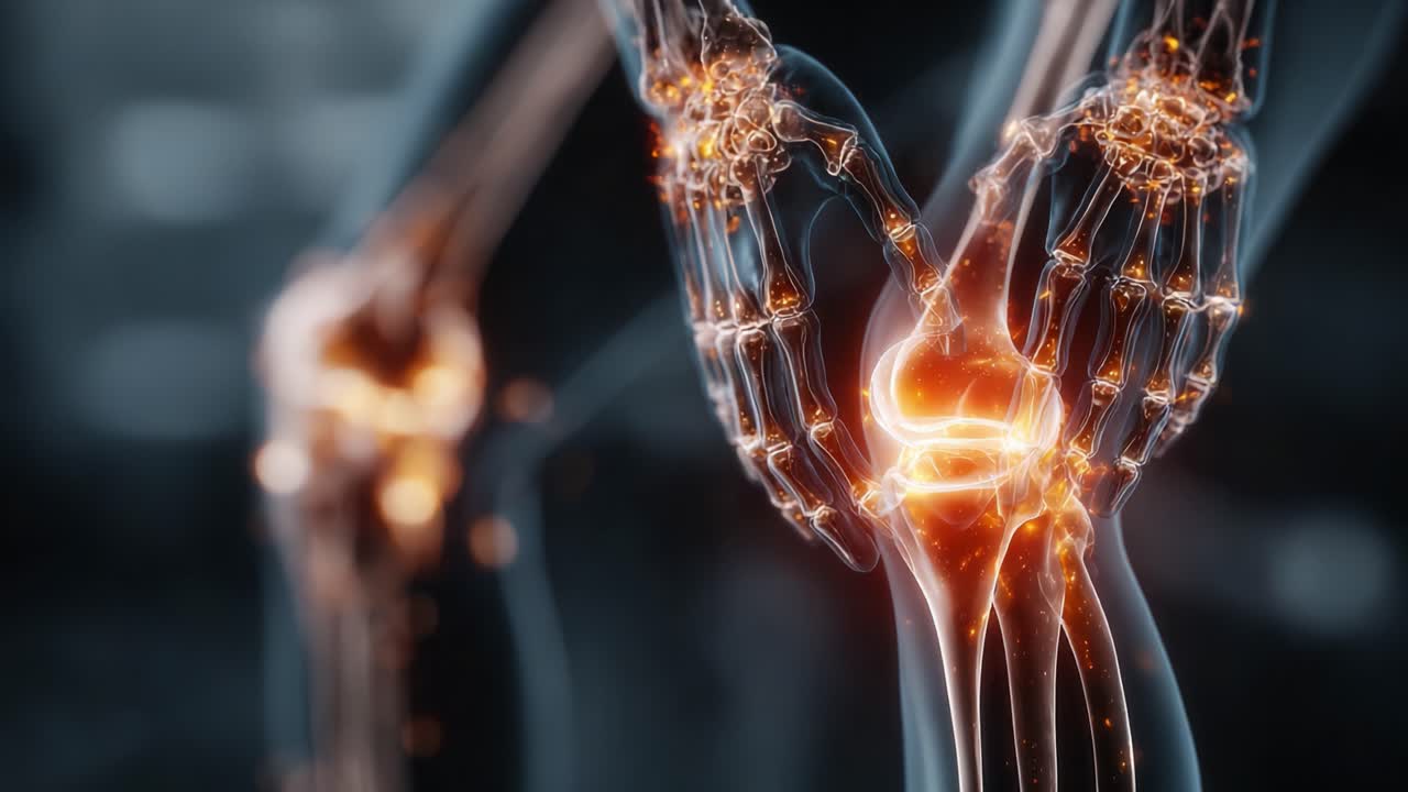 Een intrigerende verkenning van de menselijke anatomie: een close-up van geanimeerde kniegewrichten die geavanceerde technologie en bewegingsdynamiek toont