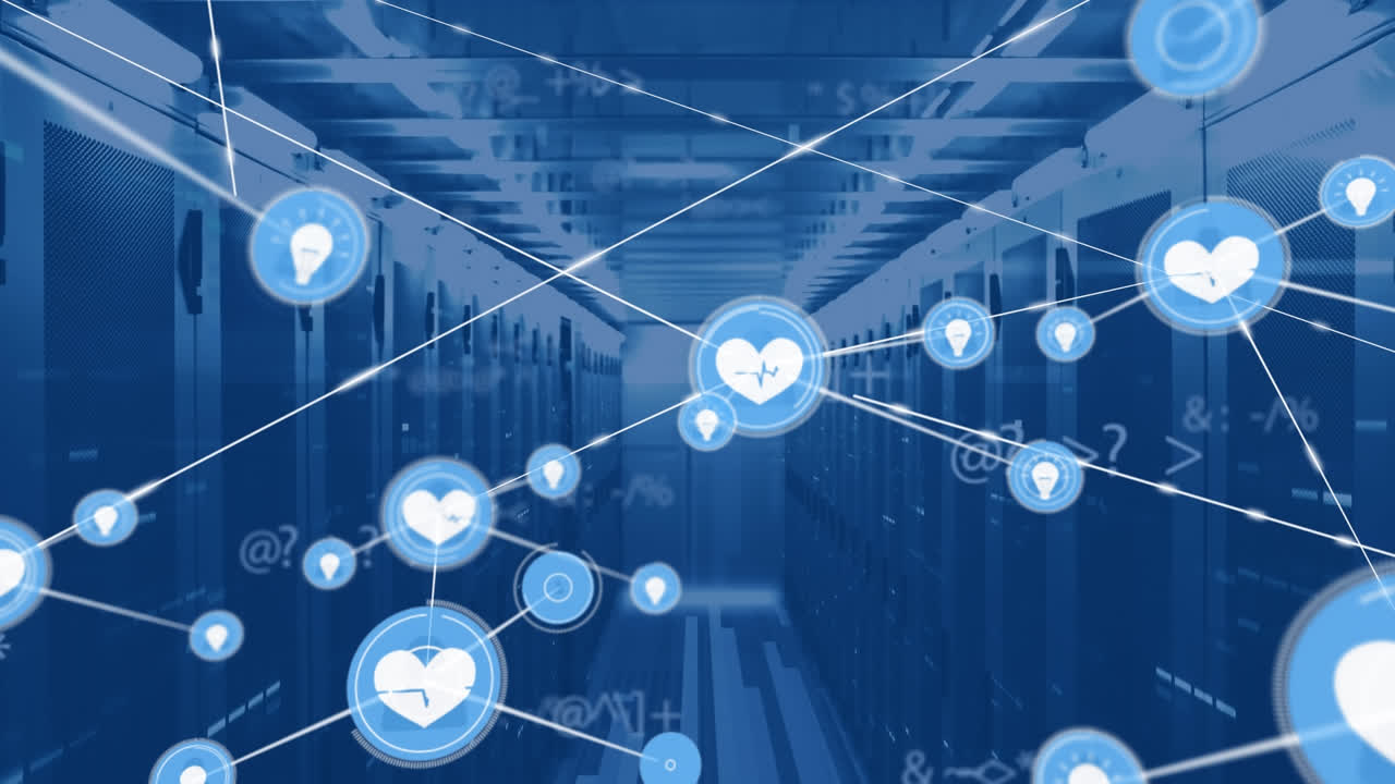 아이콘과 데이터 처리와 서버  ⁇ 을 통한 연결 네트워크의 애니메이션