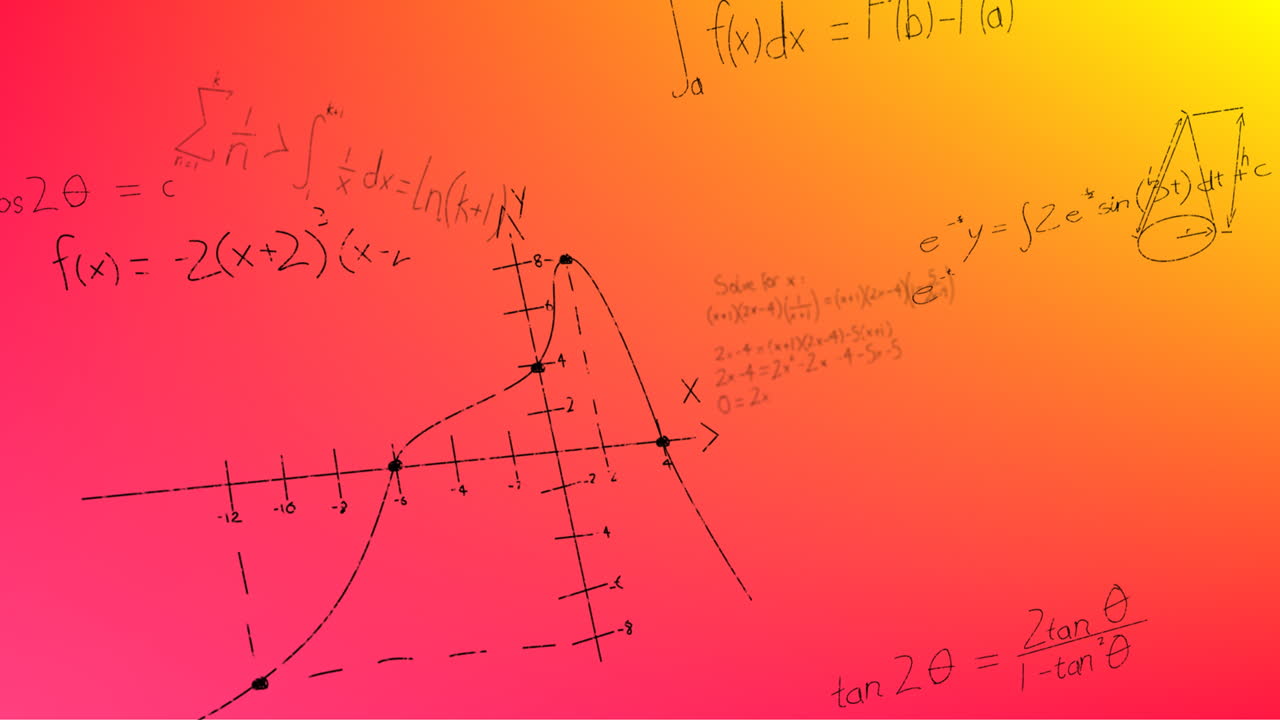 Animation of hand written mathematical formulae over pink background