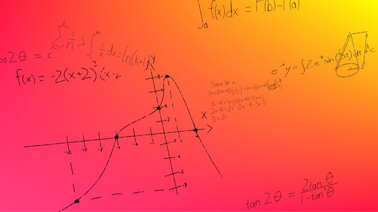 Animation of hand written mathematical formulae over pink background