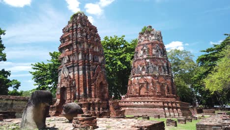 pan shot: buddhist temple at the old the historic city of ayutthaya thailand