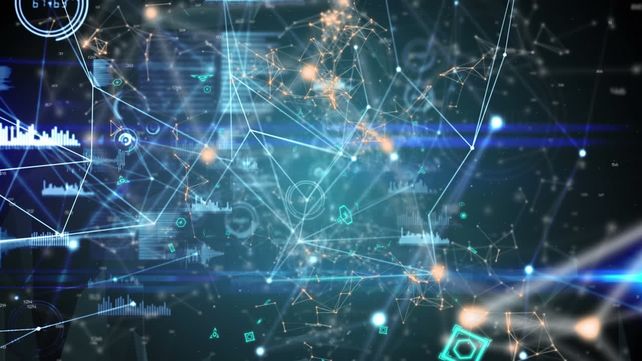 animación del registro de estadísticas a través de una red de conexiones con iconos