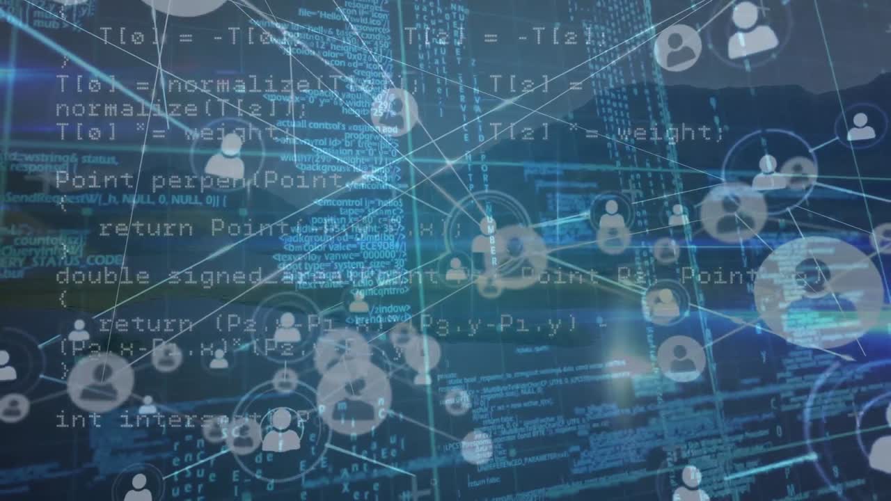 풍경 위의 아이콘으로 연결된 네트워크의 애니메이션