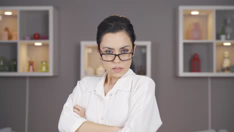 attractive and tough woman looking at camera.