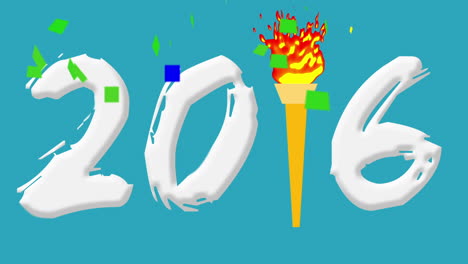 animation of 2016 number with olympic torch in middle