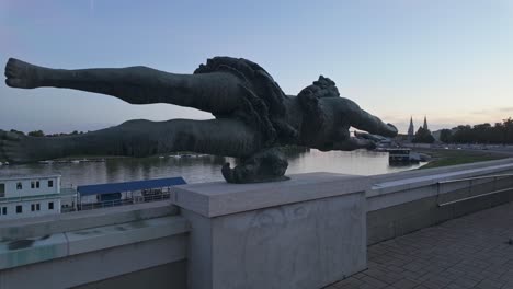 the tisza sculpture depicts a figure symbolizing the flow of the river tisza and pointing towards the city center of szeged in hungary
