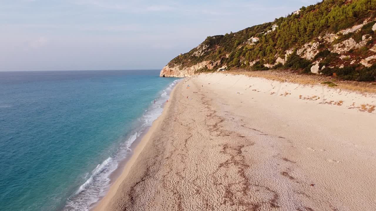 Long and Sandy Milos Beach at Lefkada Island, Greece - Aerial