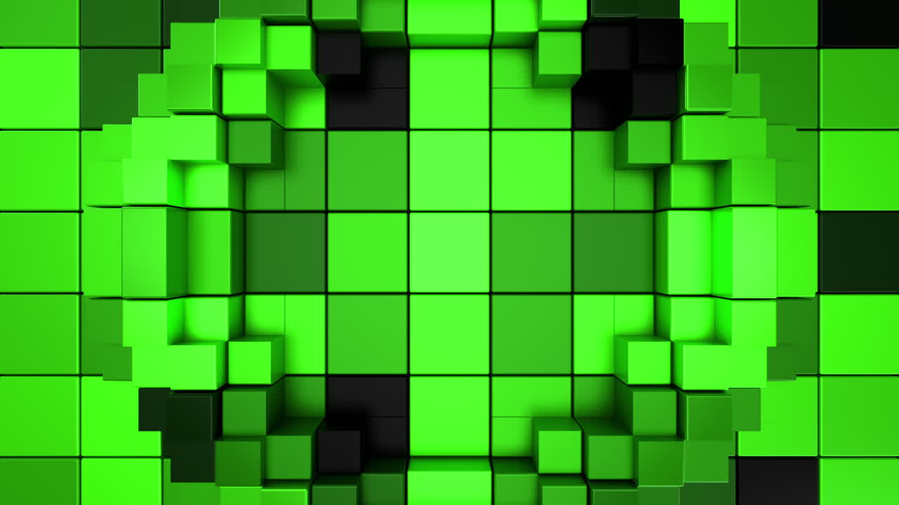 Green 3D pixel grid background with dynamic wave motion loop. 3D rendering