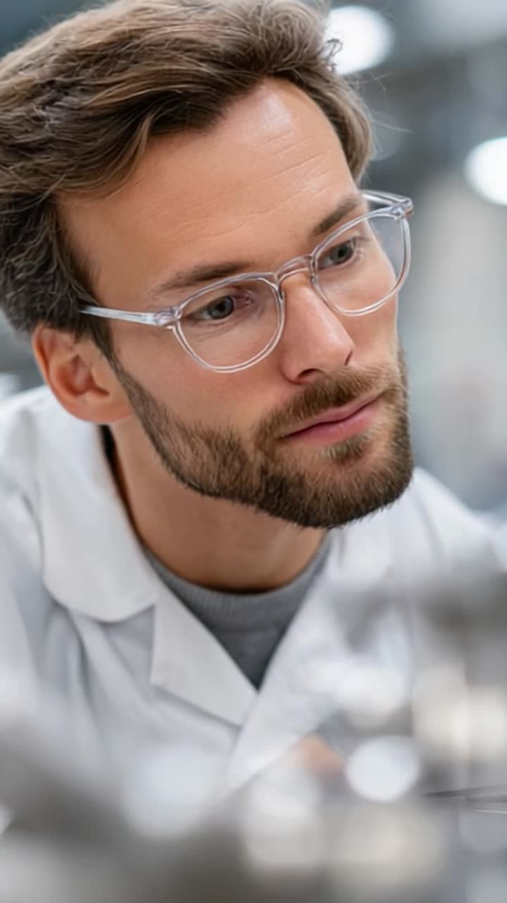 Investigador concentrado examinando equipos científicos con precisión y cuidado en un laboratorio moderno: un estudio de innovación y descubrimiento