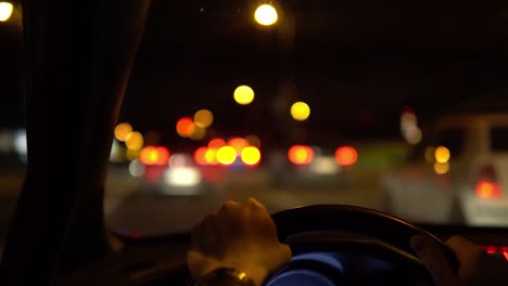 driving car at night. blurred or defocused bokeh circles.