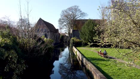 flying over great stour river at abbots mill gardens canterbury