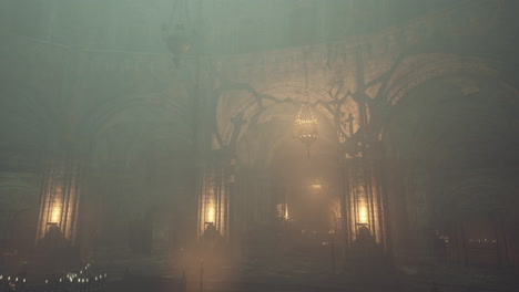 mysterious and foggy church interior