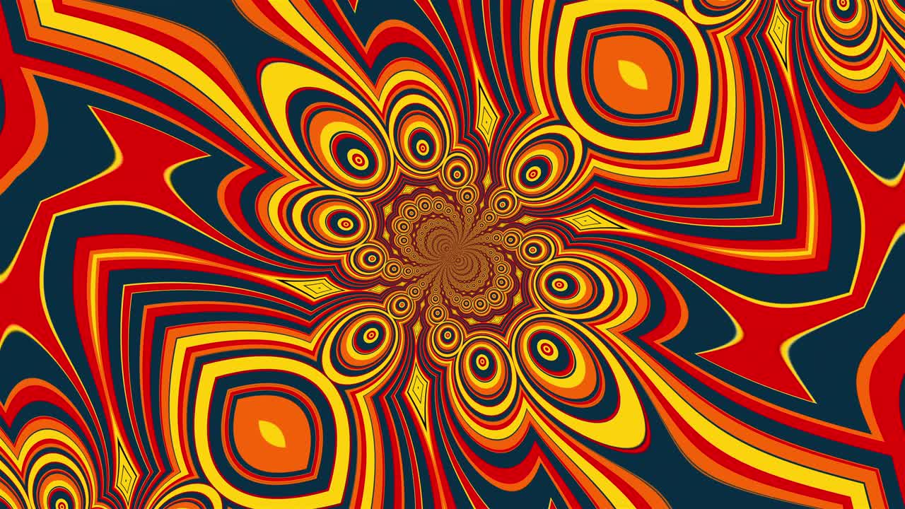 Mandala con elementi a strisce colorate che formano petali e cerchi. Rendering 3D di uno sfondo ipnotico generato al computer