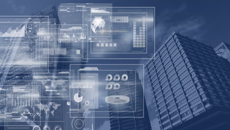 animation of data processing over cityscape