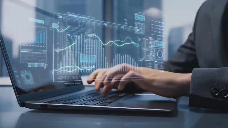 Analysere finansielle data på en laptop