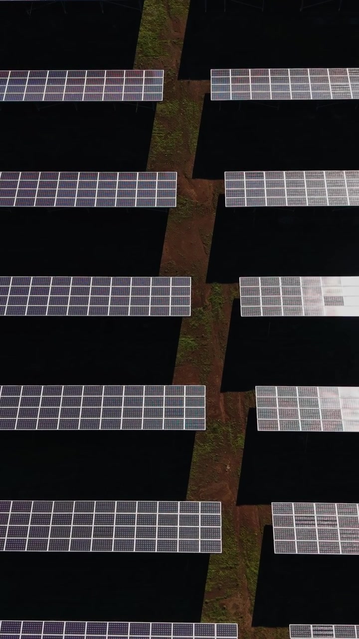 Pannelli solari disposti in file su un campo erboso in pieno sole