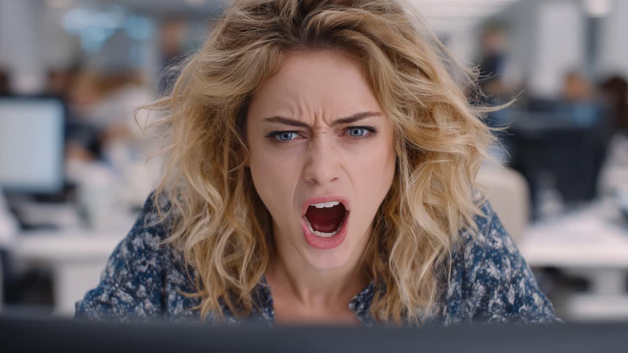 Frustration Unleashed: A Close-Up of an Emotional Outburst at Work, Capturing the Intensity of Workplace Stress and Overwhelming Emotions in a High-Pressure Environment