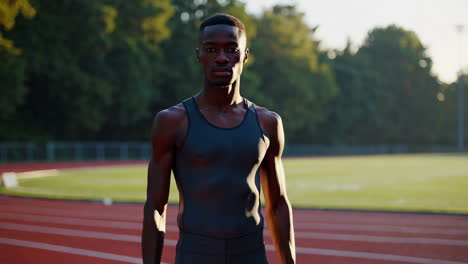 man standing on running track