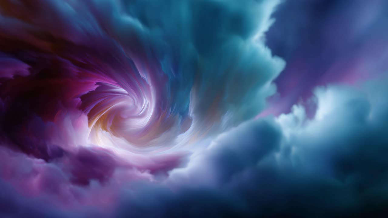 A Stunning Swirl of Colorful Clouds Creating a Hypnotic Vortex in the Sky, Merging Shades of Purple, Blue, and White, To Capture the Beauty of the Atmosphere