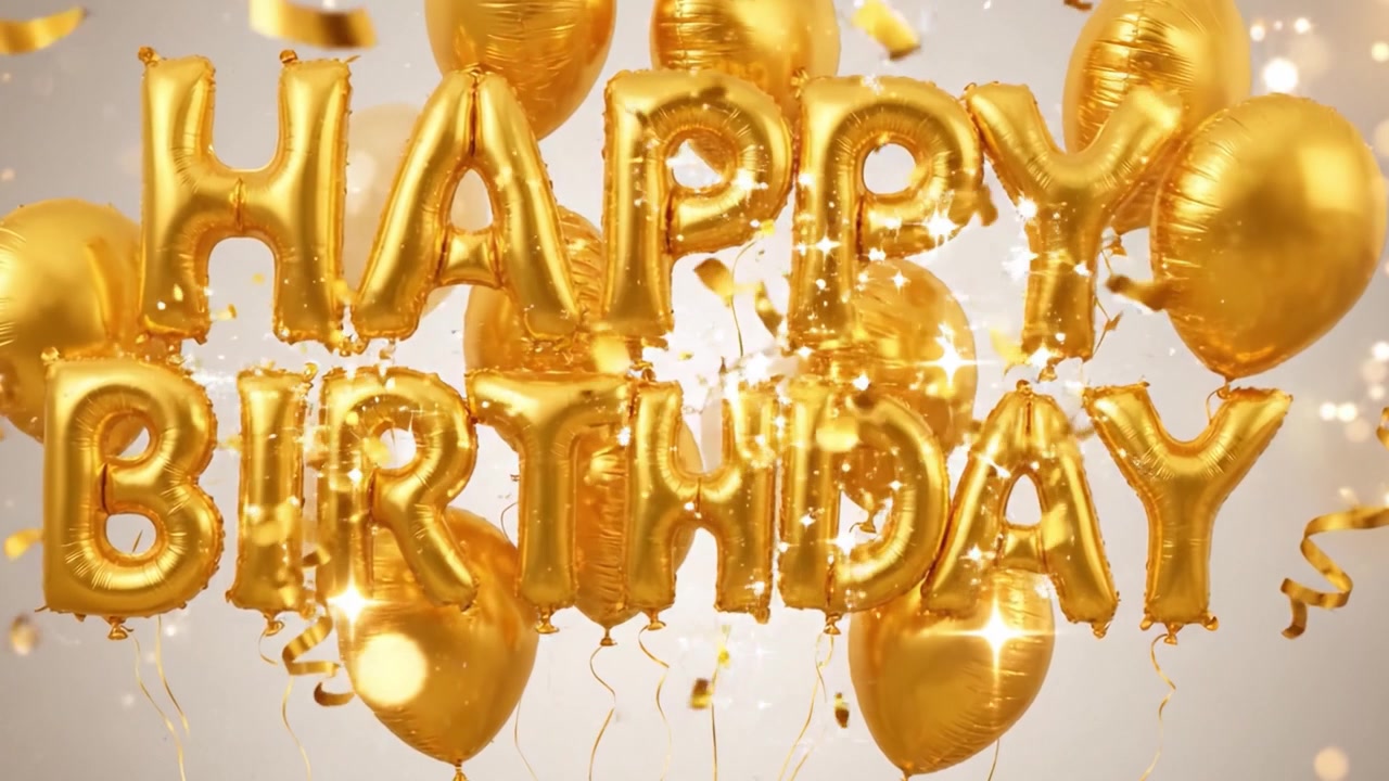 Celebra la gioia di un traguardo con palloncini dorati di buon compleanno e decorazioni festive che illuminano la scena, perfetto per creare ricordi duraturi.