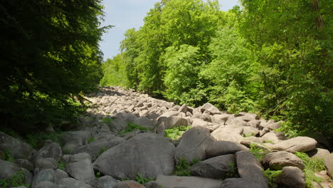 felsenmeer in odenwald sea of rocks wood nature landscape tourism on a sunny day steady pan wide shot