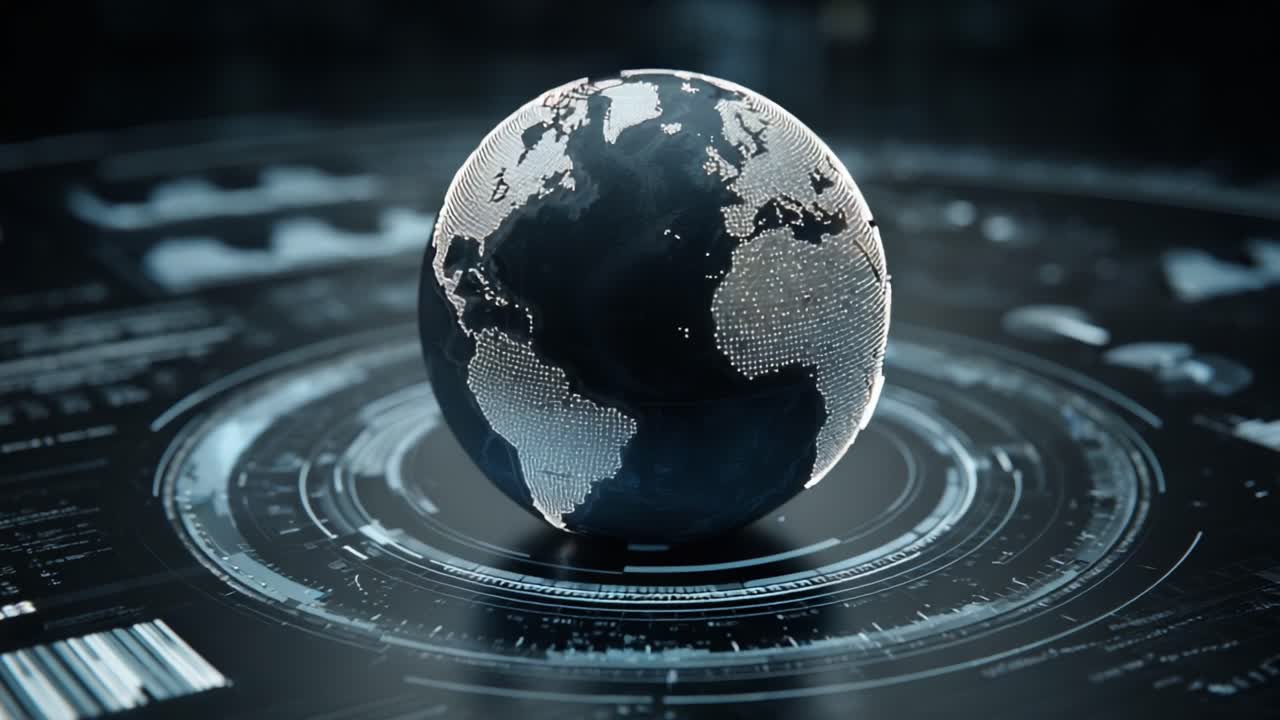 A Stunning Visualization of Earth's Continents and Data in a Digital Sphere, Featuring a High-Tech Aesthetic and Bright Lighting, Showcasing Interactive Geographical Depth