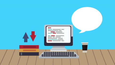 software de programación en el escritorio con flechas