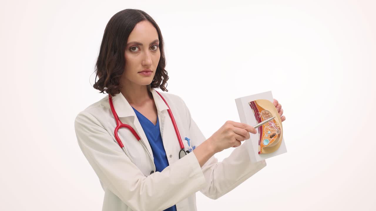 Doctor Explaining Breast Anatomy with Model