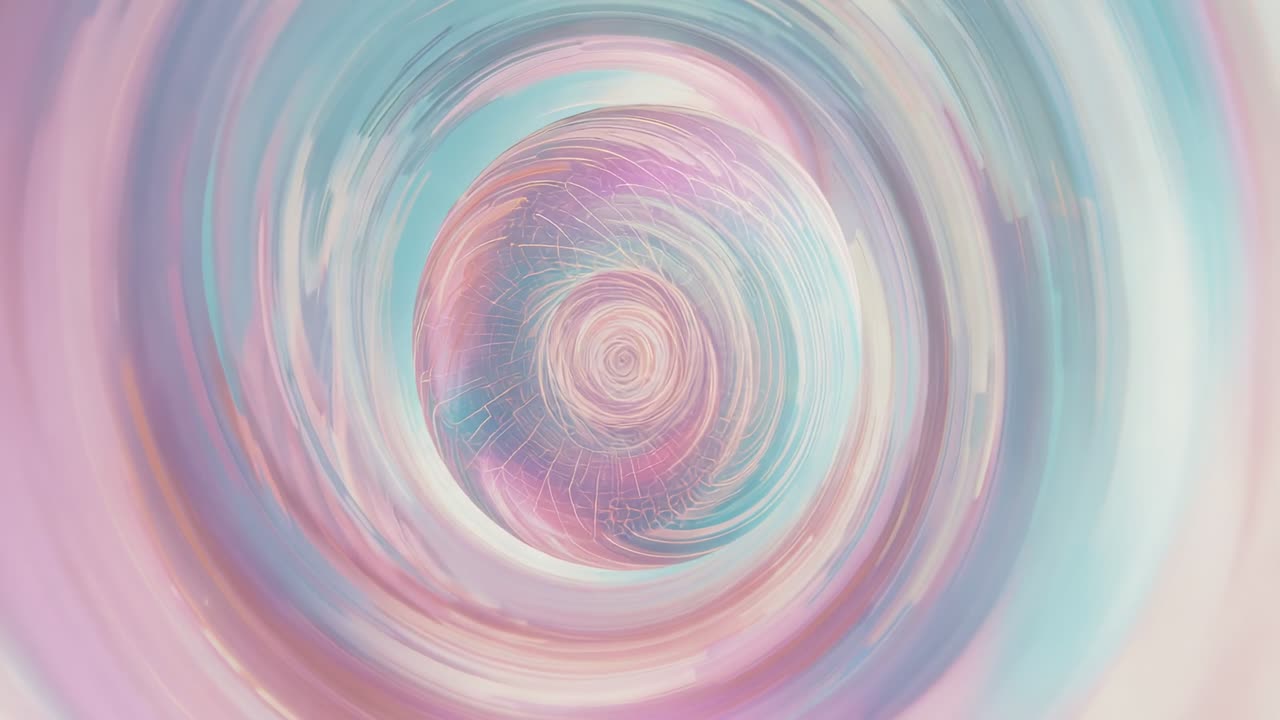 Opening pastel vortex rotating clockwise within abstract tunnel, shifting saturation, pulsing