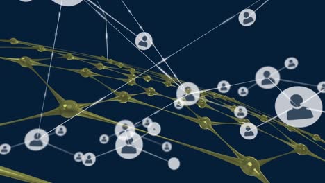 animation of network of connections with icons and shapes on blue background