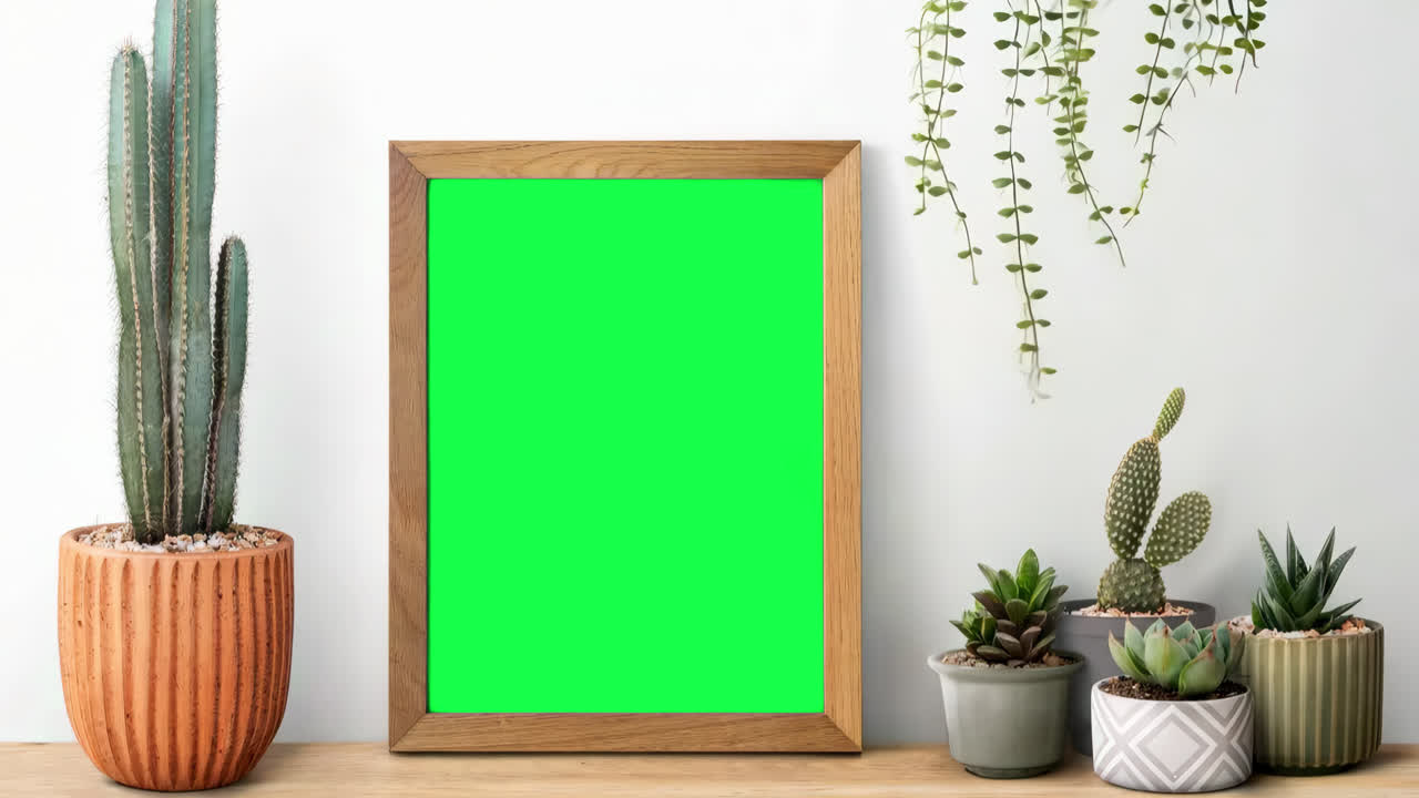 Aesthetic wooden picture frame live mockup animated overlay, transparent 4K video, alpha channel