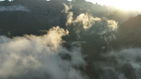 Flying-over-fir-trees-on-a-mountains-french-alps-aerial-shot-end-summer