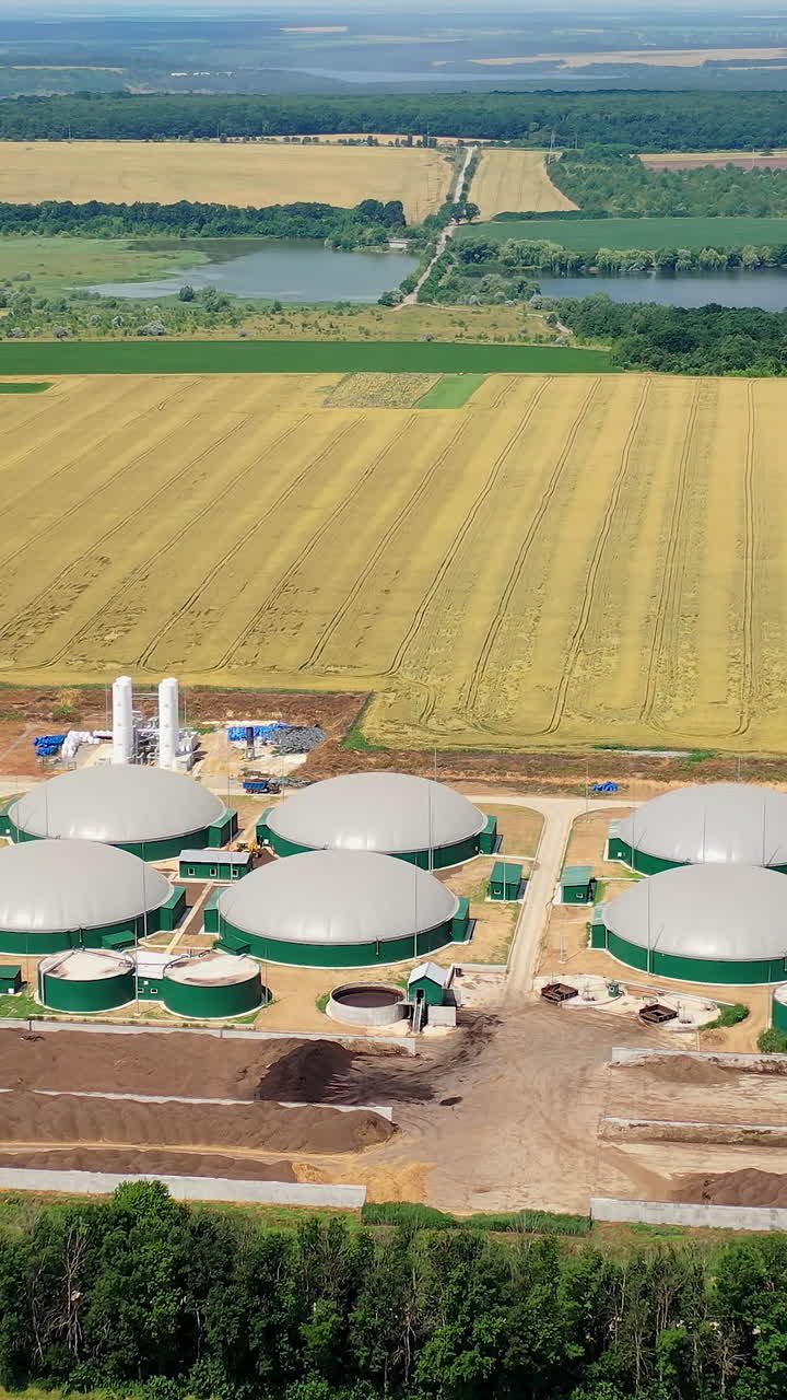 Aerial view of gas production stations. Industrial fuel making factory