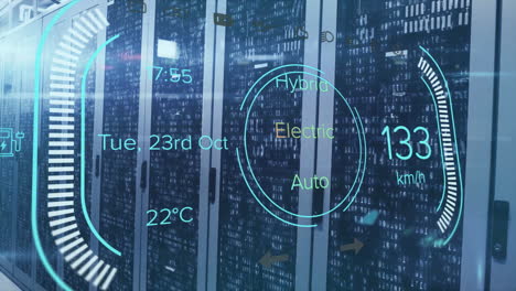 animation of electric car digital data processing over computer servers