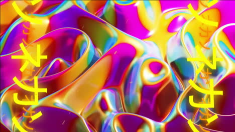 animación de símbolos chinos sobre un fondo en movimiento de colores